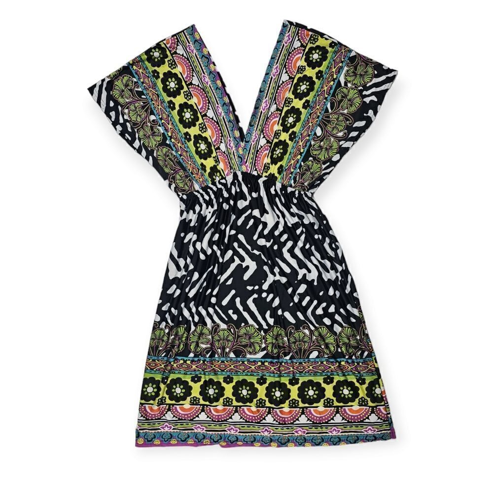 Funky People Multicolor Plunge V Neck‎ Vintage Mini Dress Women's Size Large